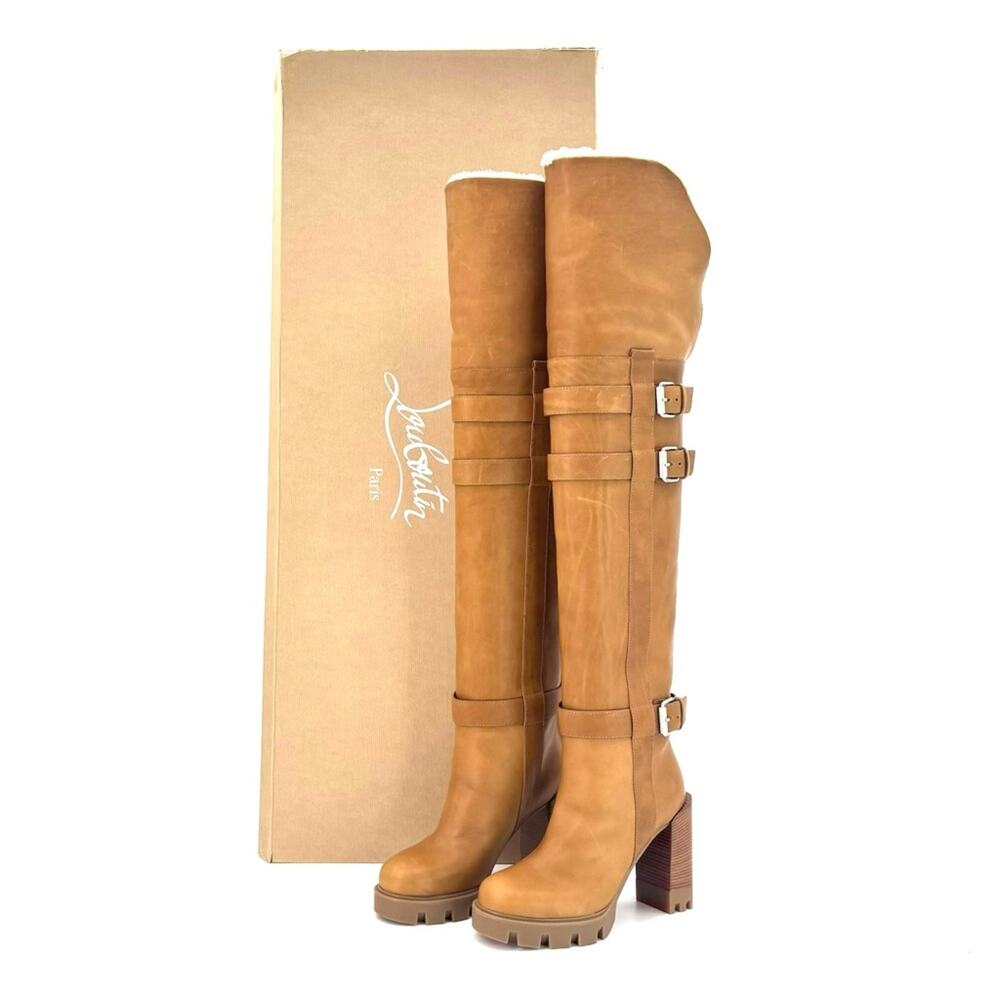Christian Louboutin Brodeback Lug Botta Alta Shearling Over the Knee Boots 36.5 - Picture 2 of 11